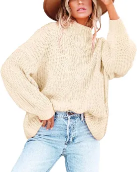 BWQ Women's 2024 Fall Oversized Pullover Sweaters Loose Casual Crewneck Long Sleeve Chunky Soft Cable Knit Blouse Tops