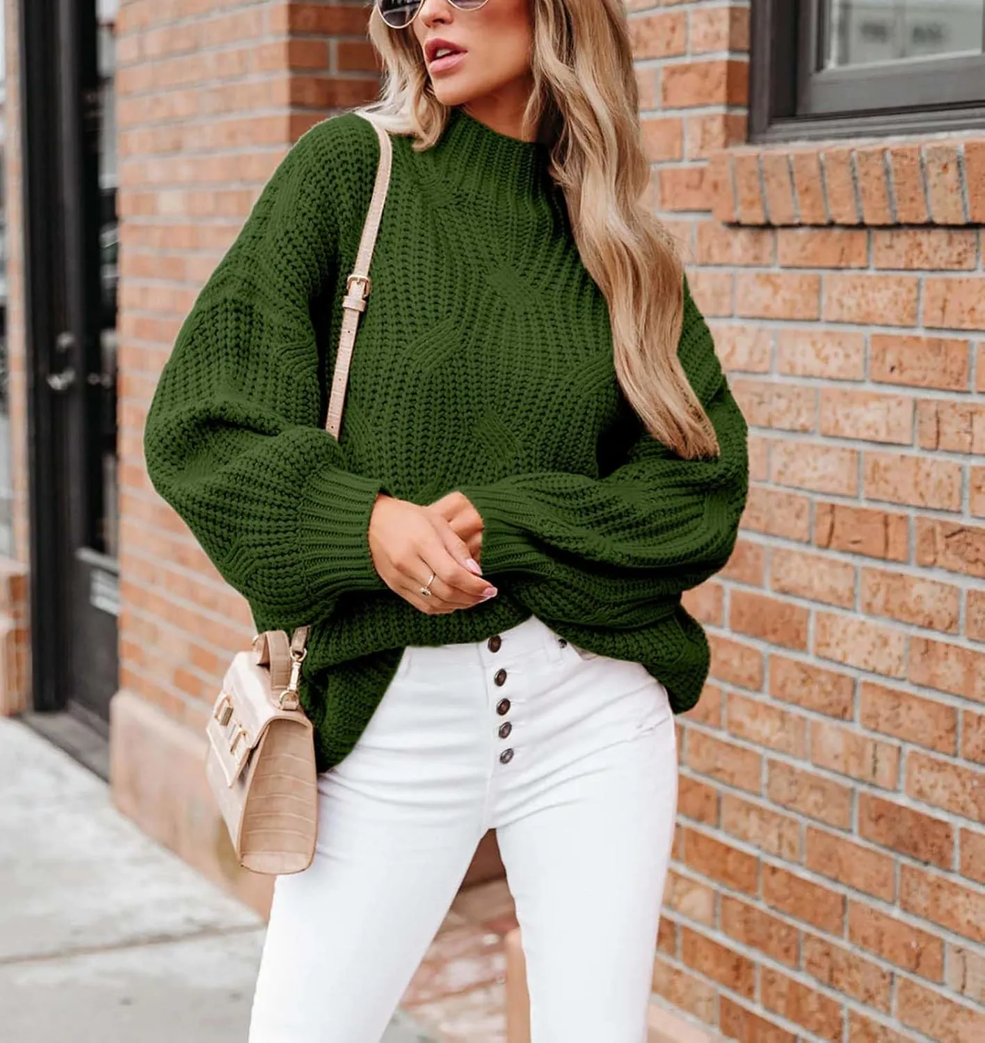 BWQ Women's 2024 Fall Oversized Pullover Sweaters Loose Casual Crewneck Long Sleeve Chunky Soft Cable Knit Blouse Tops