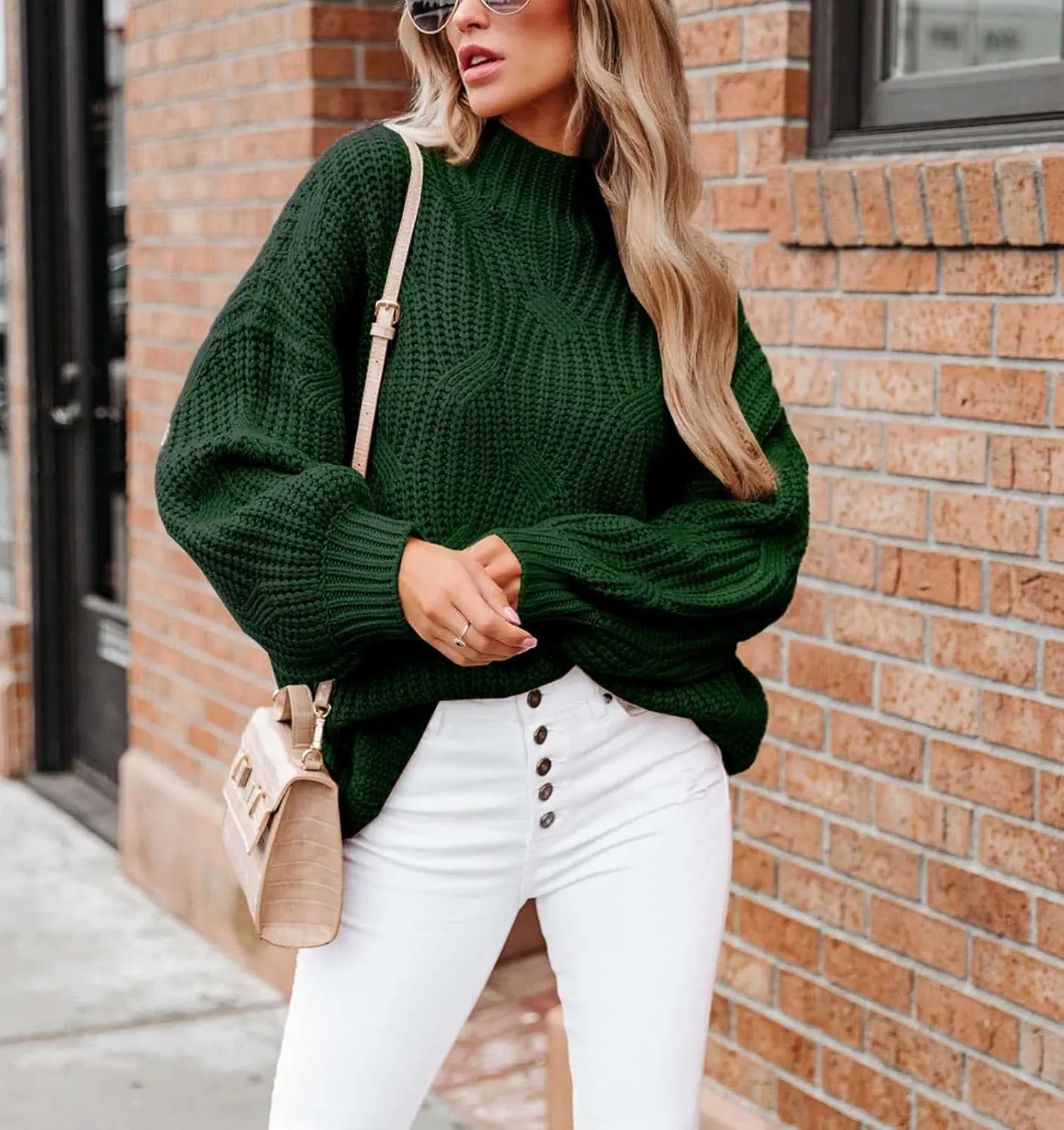 BWQ Women's 2024 Fall Oversized Pullover Sweaters Loose Casual Crewneck Long Sleeve Chunky Soft Cable Knit Blouse Tops