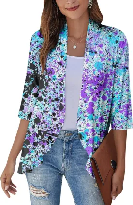 Cardigans for Women 2025 Retro Print Lightweight Cardigans Casual Duster Jackets 3/4 Sleeve Blouse Tops Coat