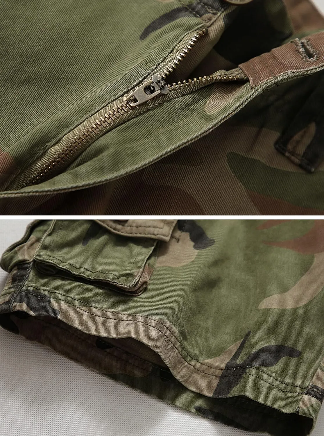 Cargo Short for Men Relaxed Fit Camo Outdoor Hiking Work Cotton Casual Shorts with 9 Pockets No Belt