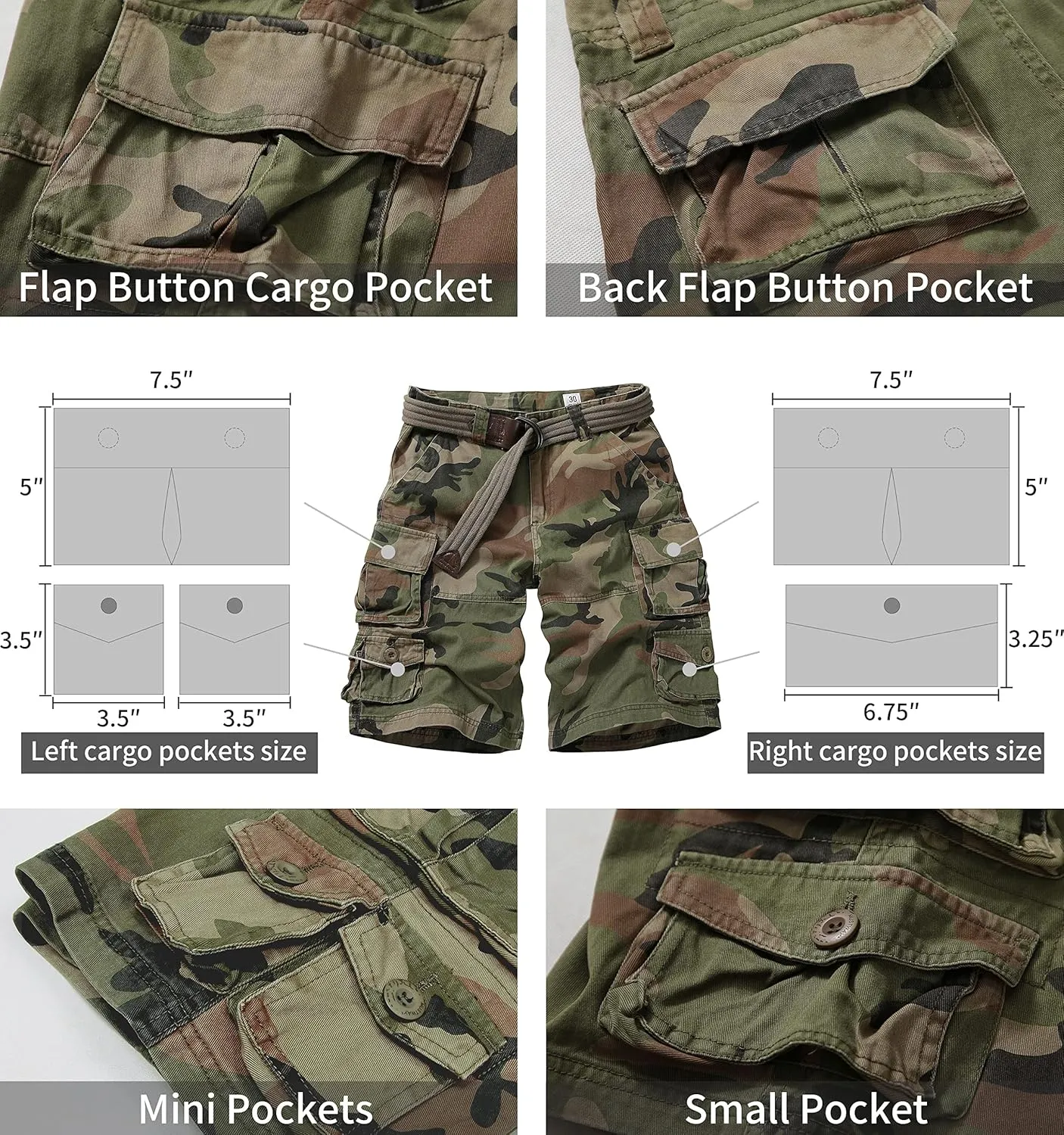Cargo Short for Men Relaxed Fit Camo Outdoor Hiking Work Cotton Casual Shorts with 9 Pockets No Belt