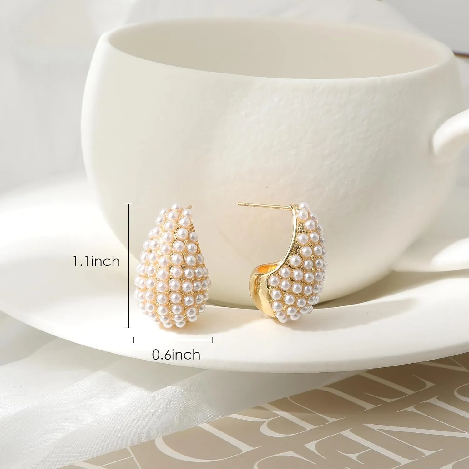 Chunky 18K Gold Plated Hoop Earring Silver Teardrop Earrings for Women Water Drop Lightweight Rhinestone Crystal Dangle Jewelry Wedding Bridal Bridesmaids Valentine's Gift for Woman Lover Mom