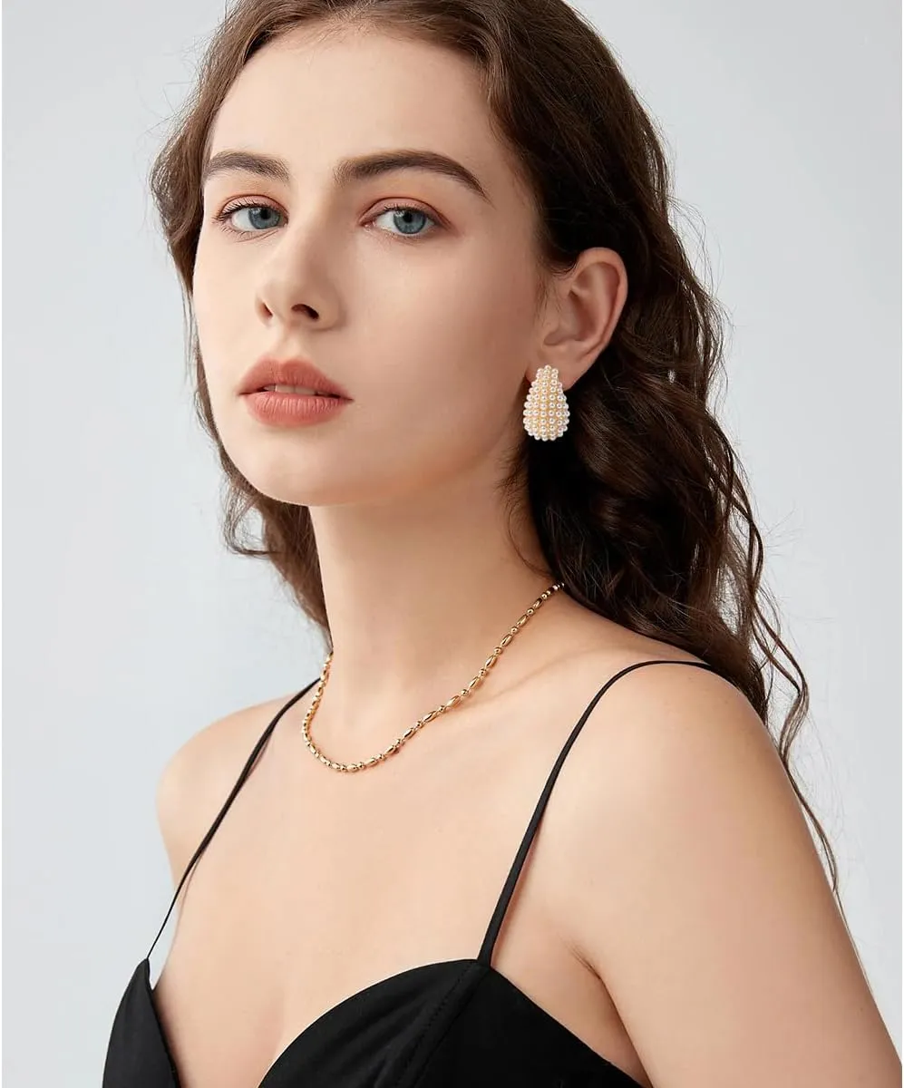 Chunky 18K Gold Plated Hoop Earring Silver Teardrop Earrings for Women Water Drop Lightweight Rhinestone Crystal Dangle Jewelry Wedding Bridal Bridesmaids Valentine's Gift for Woman Lover Mom