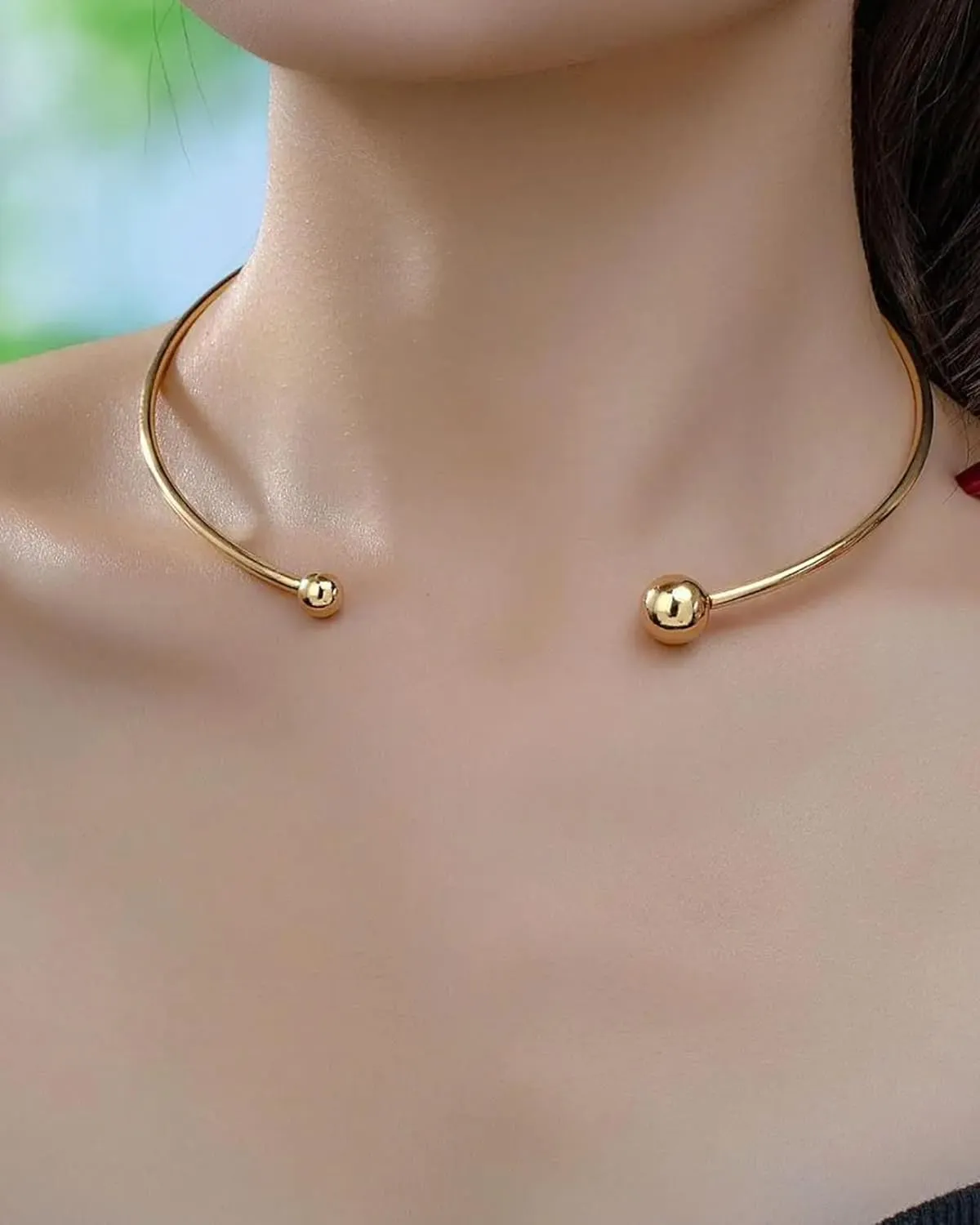 Chunky Gold Necklace for Women Teardrop Gold Cuff Necklace Adjustable 18k Gold Plated Chunky Choker Statement Jewelry Gifts for Her