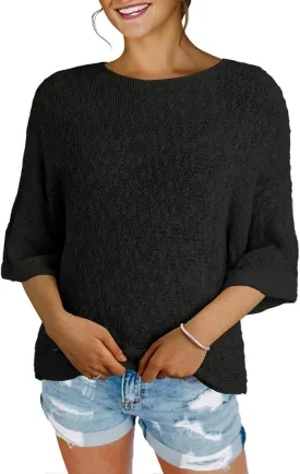 Dokotoo Womens 2025 Summer Tops Casual Color Block Striped Lightweight Knit Trendy Boho Clothes Pullover Sweaters