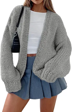 dowerme Women's Oversized Cardigan Casual Long Sleeve Open Front Drop Shoulder Cute Spring Sweaters Chunky Knit Outerwear