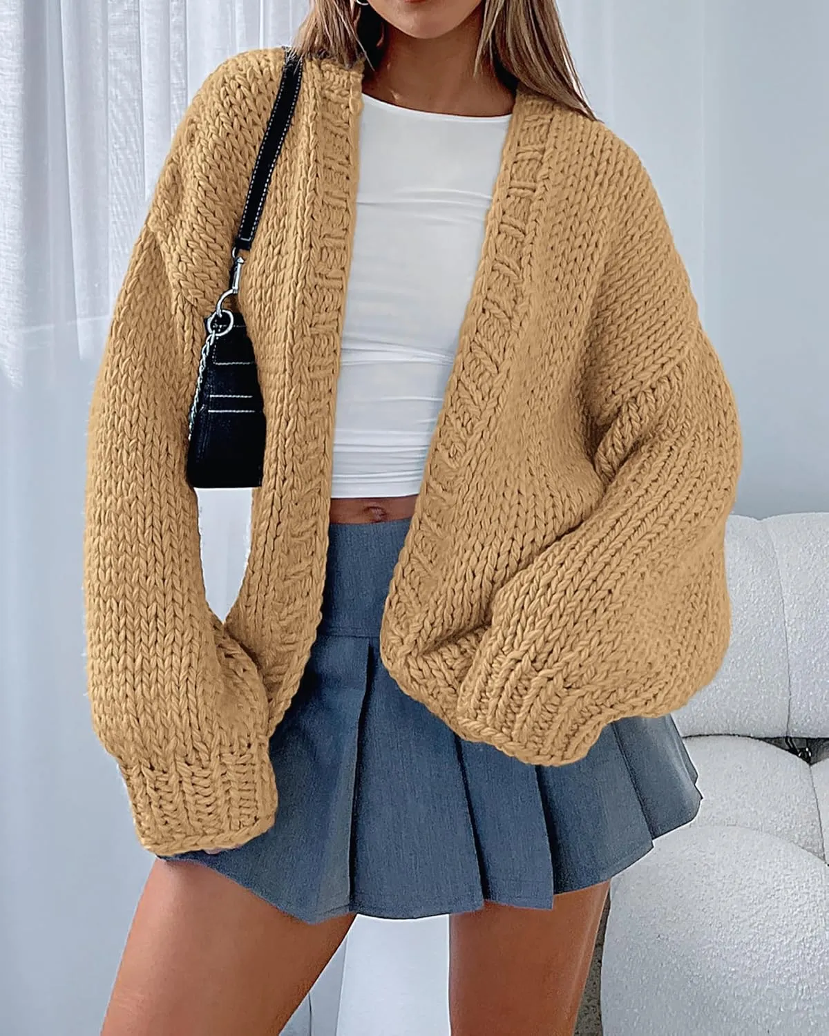 dowerme Women's Oversized Cardigan Casual Long Sleeve Open Front Drop Shoulder Cute Spring Sweaters Chunky Knit Outerwear