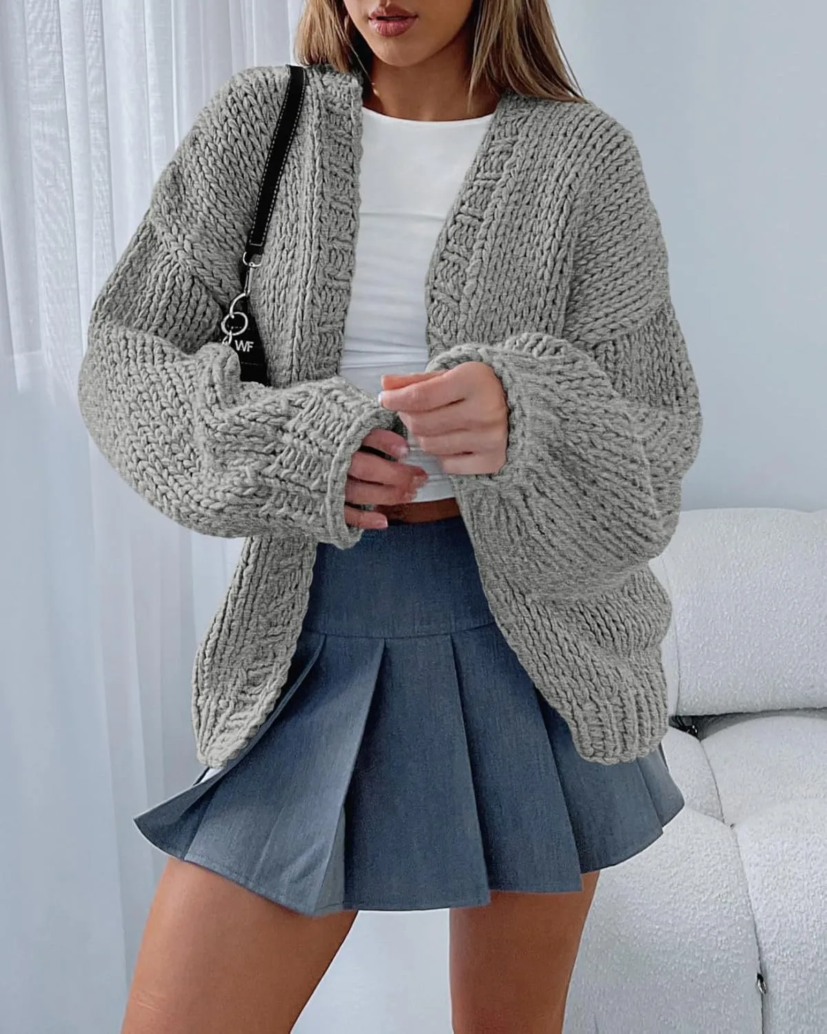 dowerme Women's Oversized Cardigan Casual Long Sleeve Open Front Drop Shoulder Cute Spring Sweaters Chunky Knit Outerwear