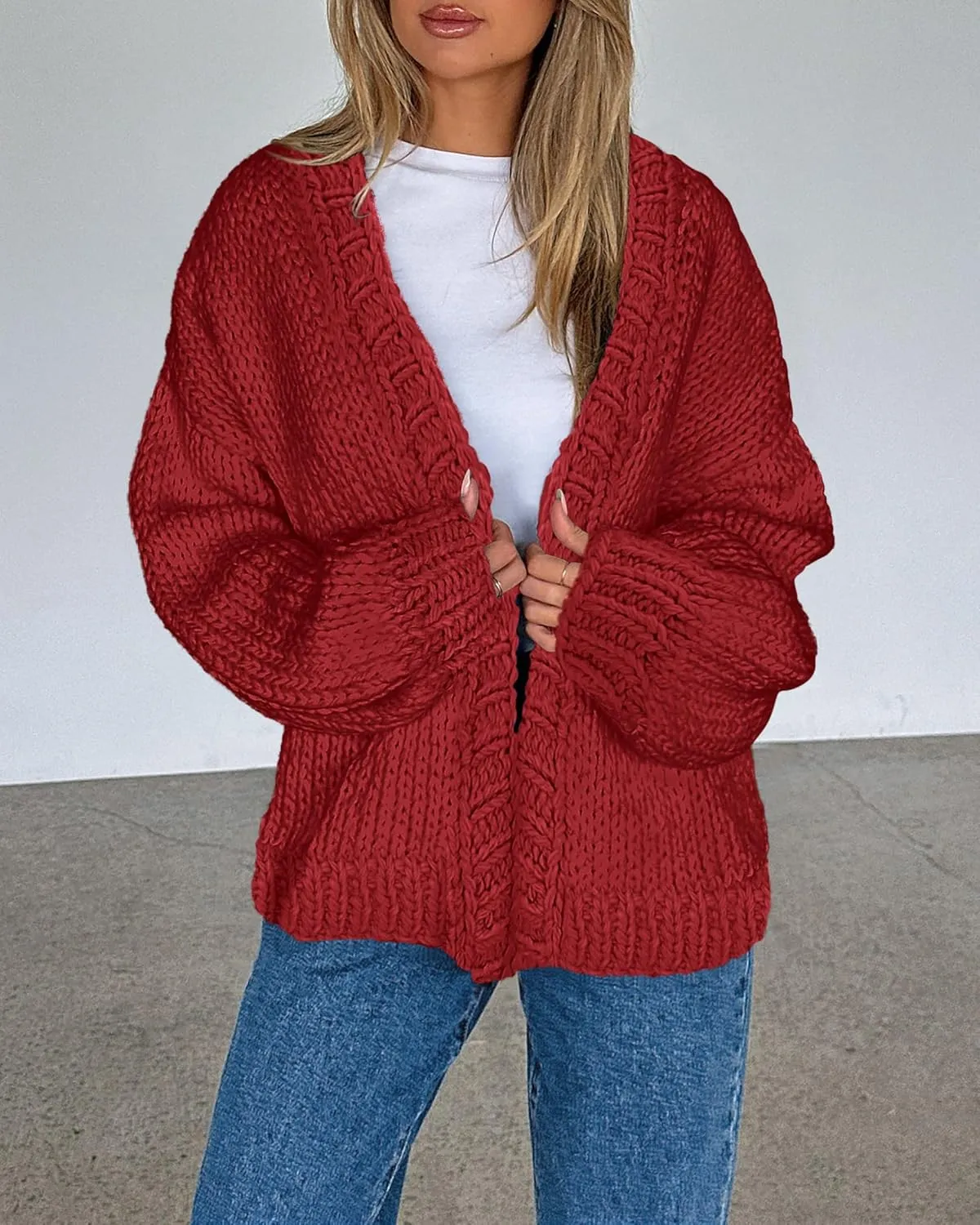 dowerme Women's Oversized Cardigan Casual Long Sleeve Open Front Drop Shoulder Cute Spring Sweaters Chunky Knit Outerwear