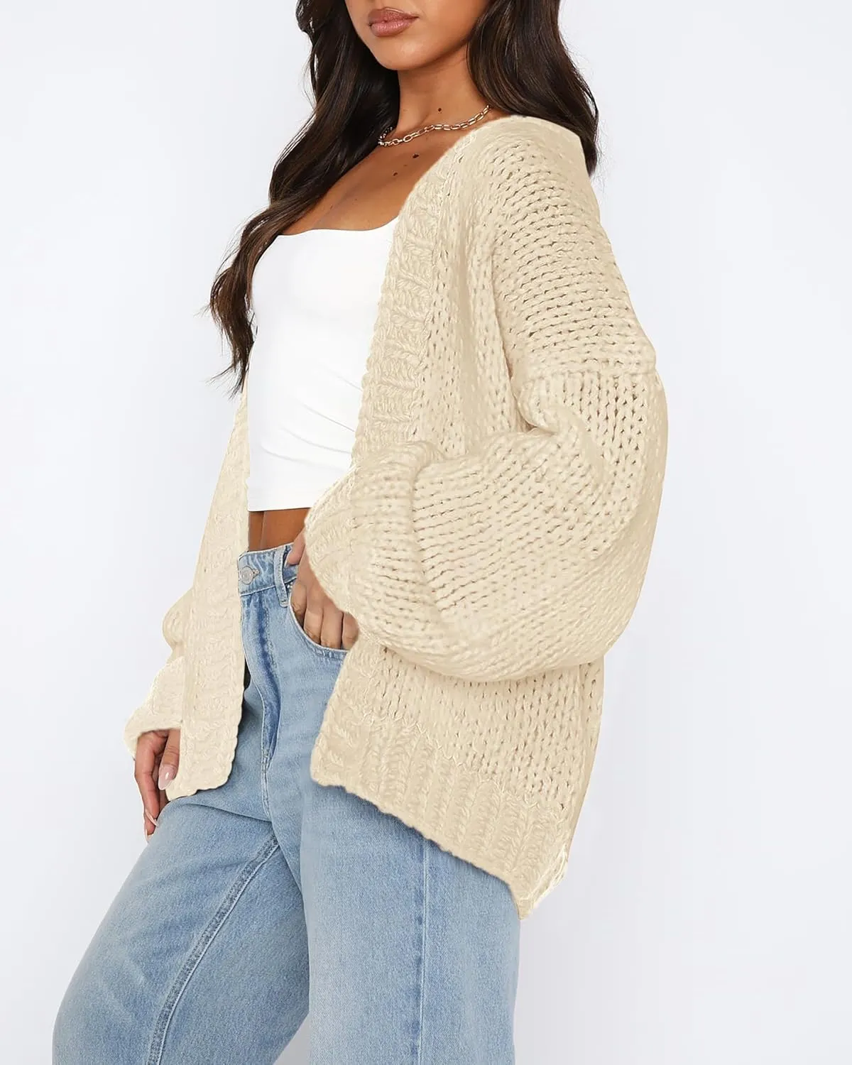 dowerme Women's Oversized Cardigan Casual Long Sleeve Open Front Drop Shoulder Cute Spring Sweaters Chunky Knit Outerwear