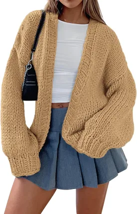 dowerme Women's Oversized Cardigan Casual Long Sleeve Open Front Drop Shoulder Cute Spring Sweaters Chunky Knit Outerwear