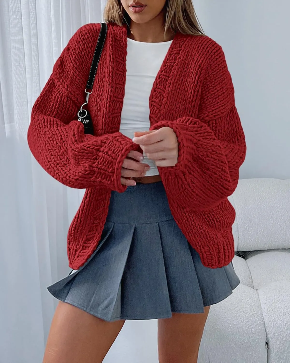 dowerme Women's Oversized Cardigan Casual Long Sleeve Open Front Drop Shoulder Cute Spring Sweaters Chunky Knit Outerwear