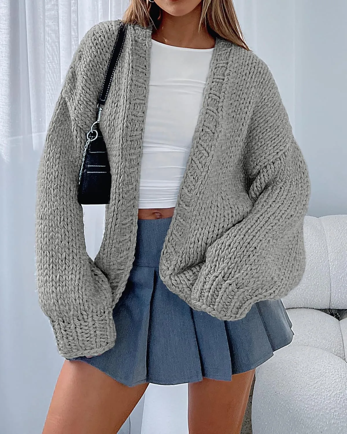 dowerme Women's Oversized Cardigan Casual Long Sleeve Open Front Drop Shoulder Cute Spring Sweaters Chunky Knit Outerwear