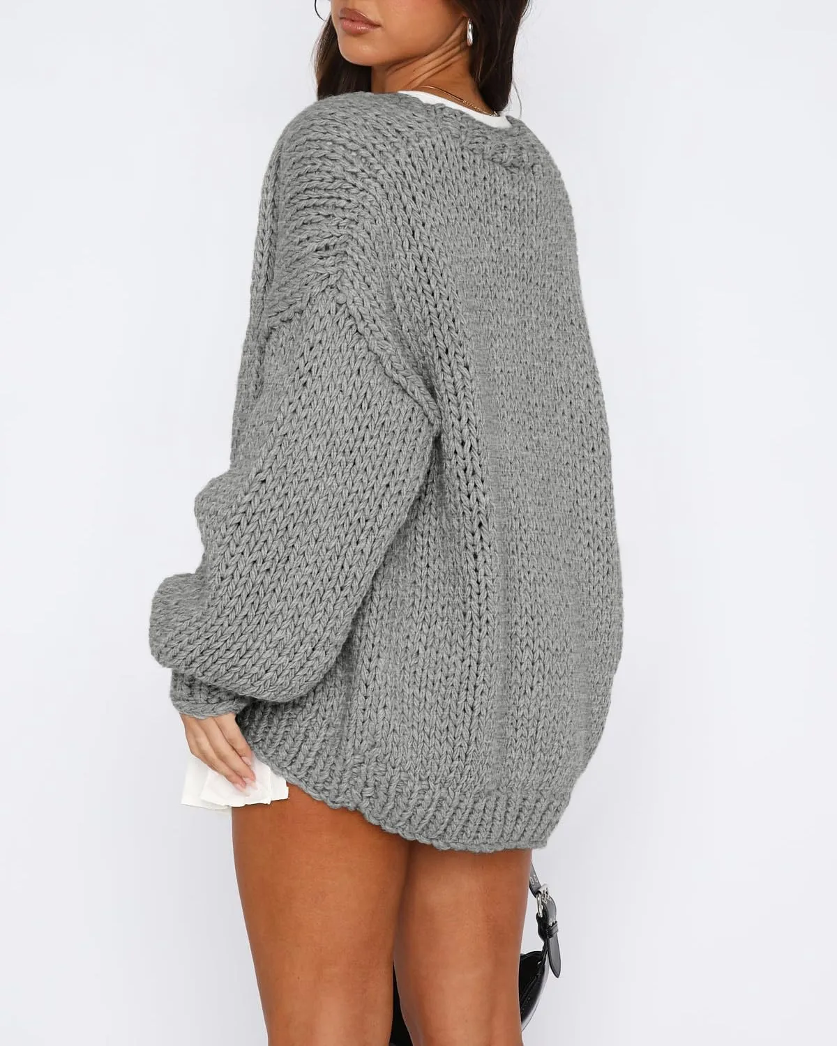 dowerme Women's Oversized Cardigan Casual Long Sleeve Open Front Drop Shoulder Cute Spring Sweaters Chunky Knit Outerwear