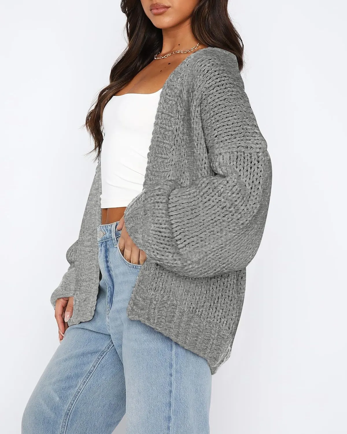 dowerme Women's Oversized Cardigan Casual Long Sleeve Open Front Drop Shoulder Cute Spring Sweaters Chunky Knit Outerwear