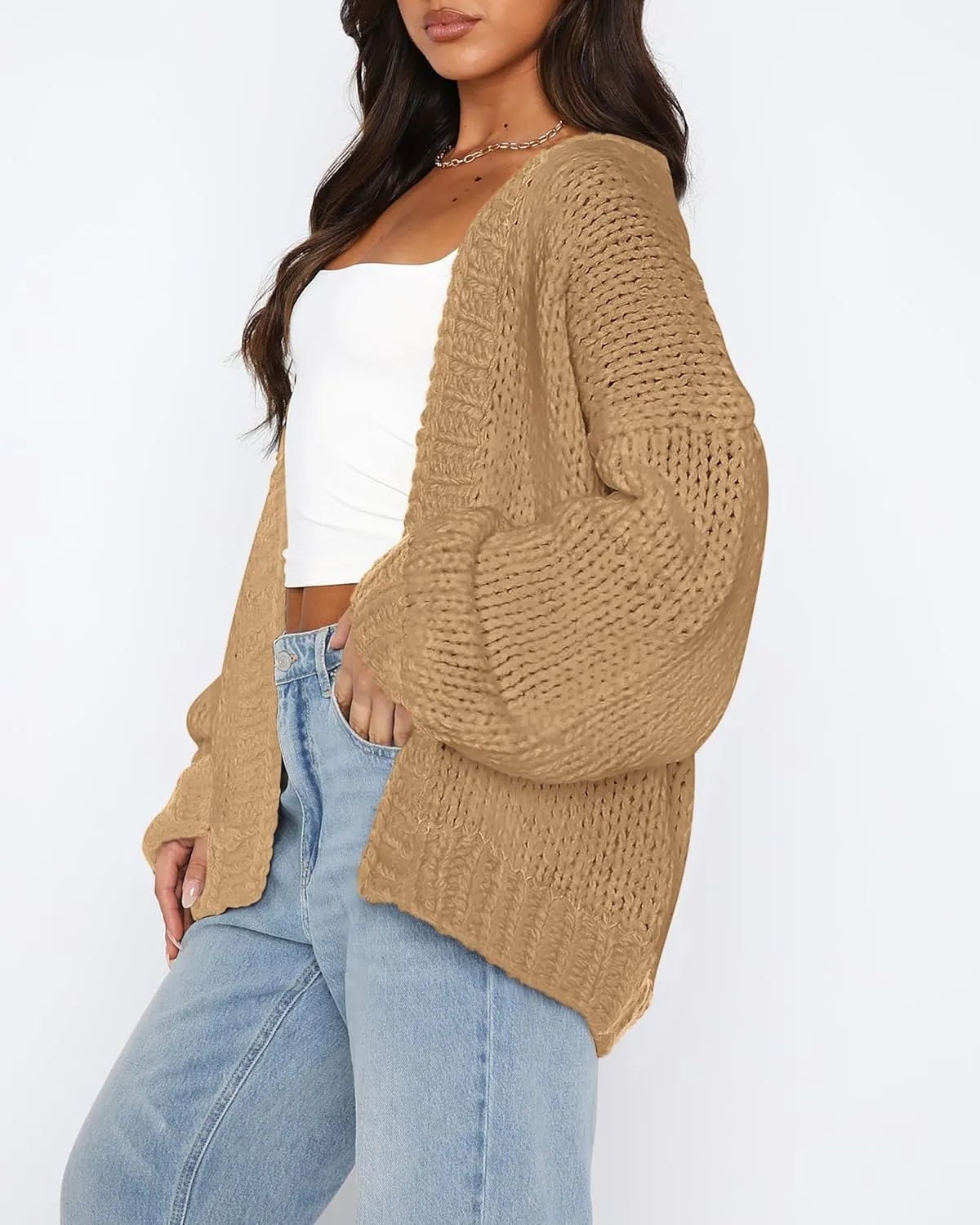 dowerme Women's Oversized Cardigan Casual Long Sleeve Open Front Drop Shoulder Cute Spring Sweaters Chunky Knit Outerwear