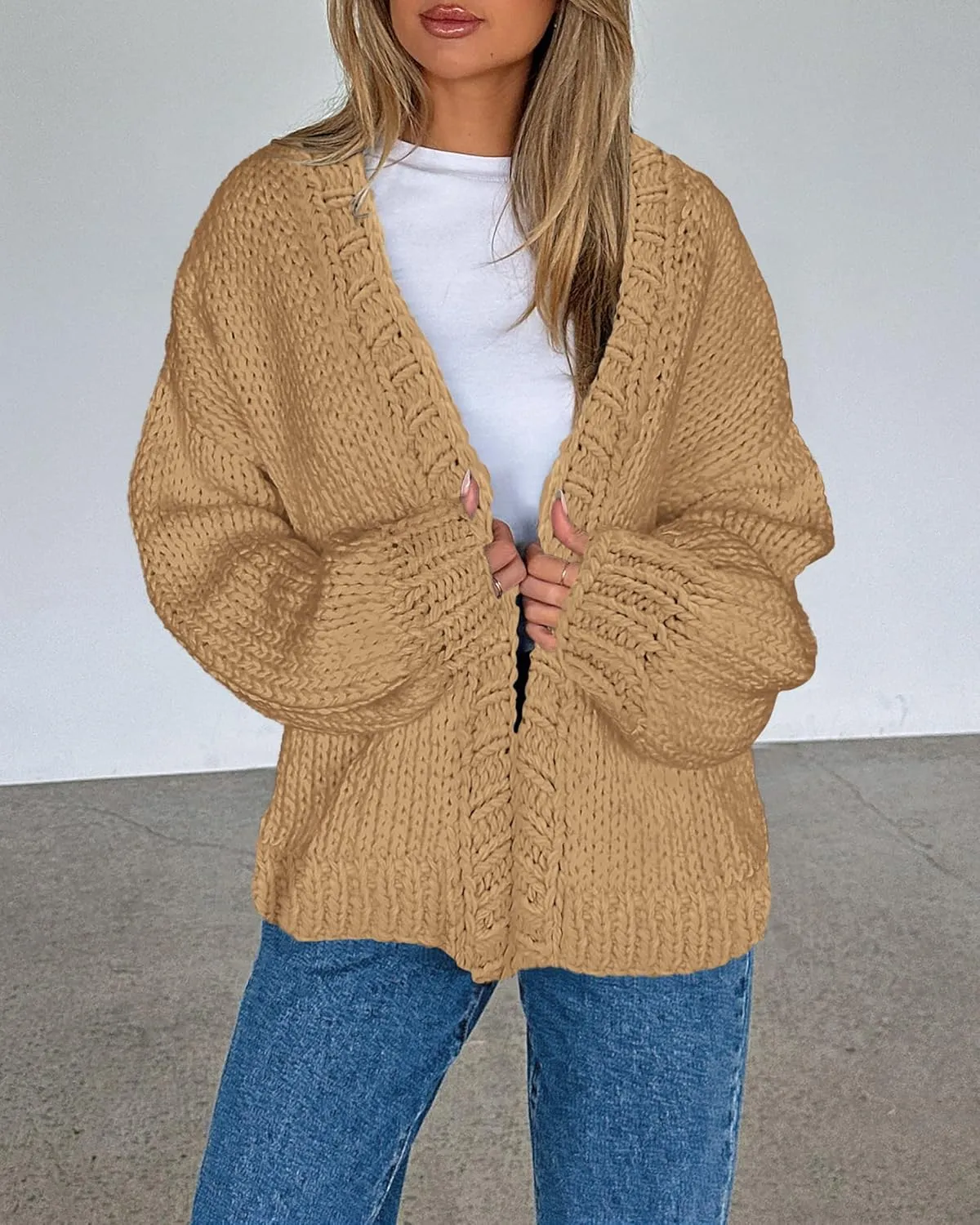 dowerme Women's Oversized Cardigan Casual Long Sleeve Open Front Drop Shoulder Cute Spring Sweaters Chunky Knit Outerwear