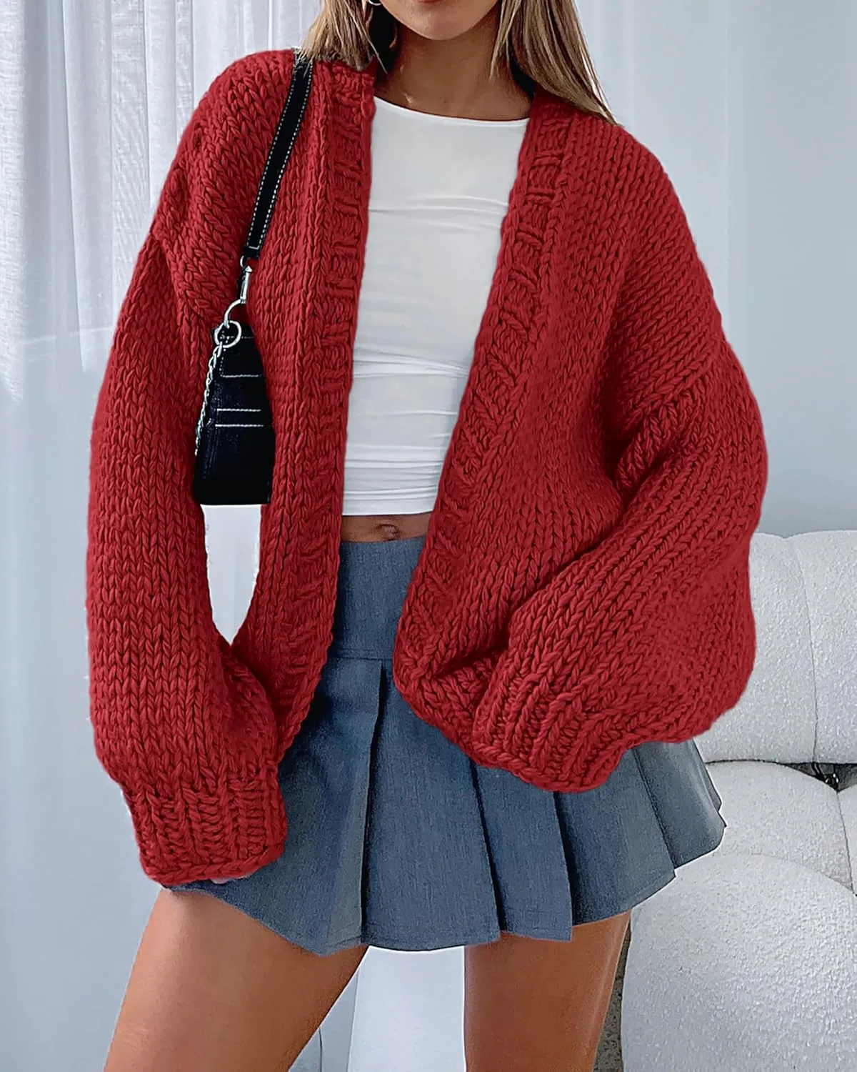 dowerme Women's Oversized Cardigan Casual Long Sleeve Open Front Drop Shoulder Cute Spring Sweaters Chunky Knit Outerwear
