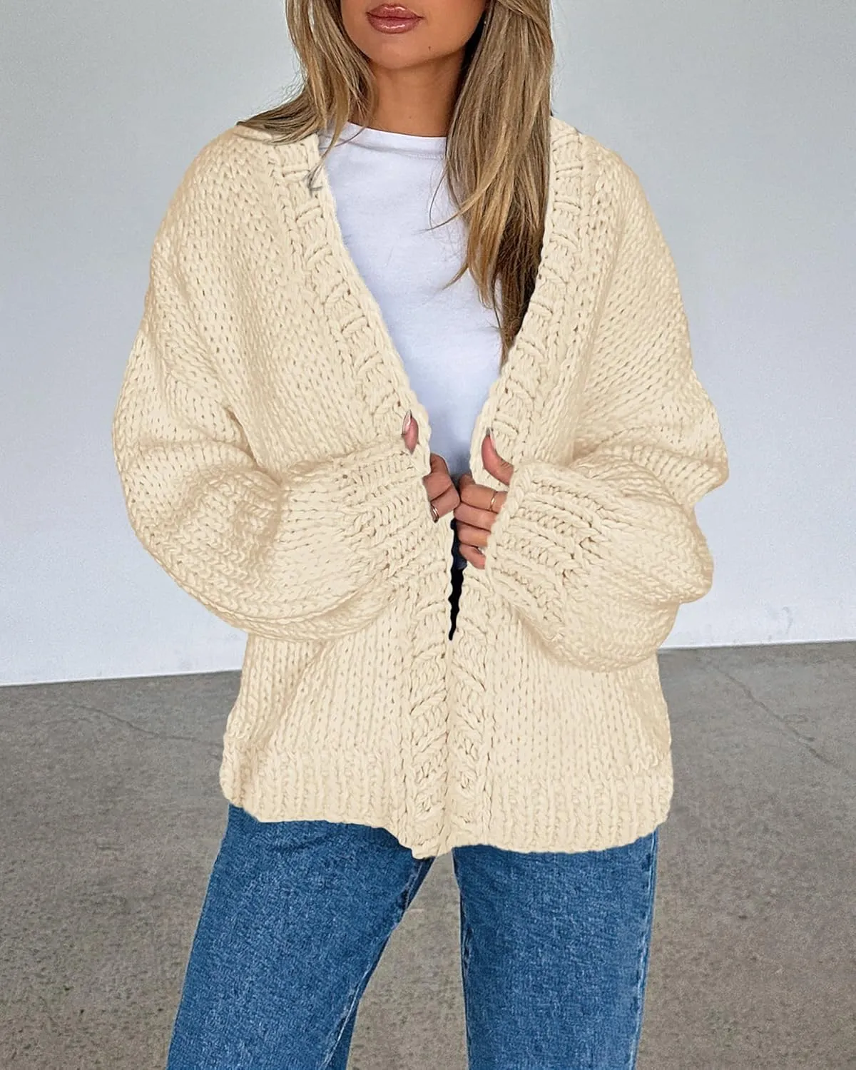 dowerme Women's Oversized Cardigan Casual Long Sleeve Open Front Drop Shoulder Cute Spring Sweaters Chunky Knit Outerwear
