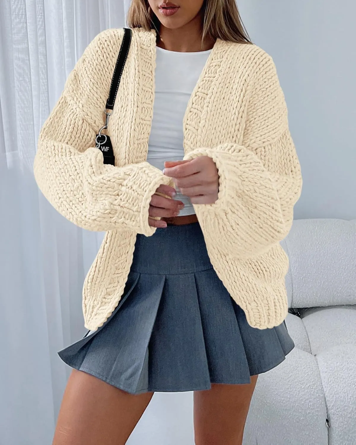 dowerme Women's Oversized Cardigan Casual Long Sleeve Open Front Drop Shoulder Cute Spring Sweaters Chunky Knit Outerwear