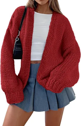 dowerme Women's Oversized Cardigan Casual Long Sleeve Open Front Drop Shoulder Cute Spring Sweaters Chunky Knit Outerwear