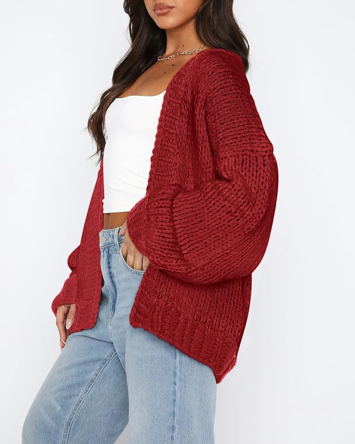 dowerme Women's Oversized Cardigan Casual Long Sleeve Open Front Drop Shoulder Cute Spring Sweaters Chunky Knit Outerwear