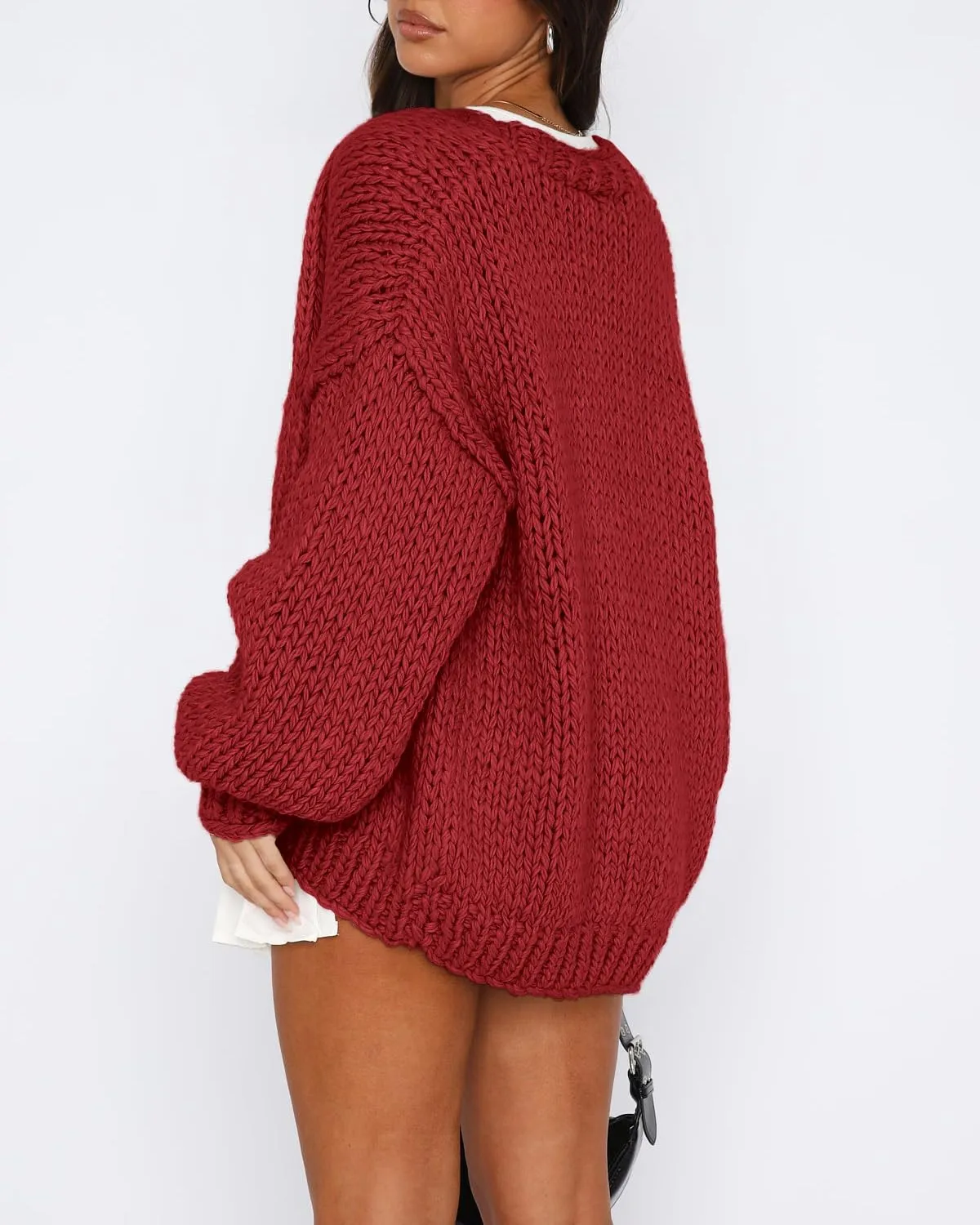 dowerme Women's Oversized Cardigan Casual Long Sleeve Open Front Drop Shoulder Cute Spring Sweaters Chunky Knit Outerwear