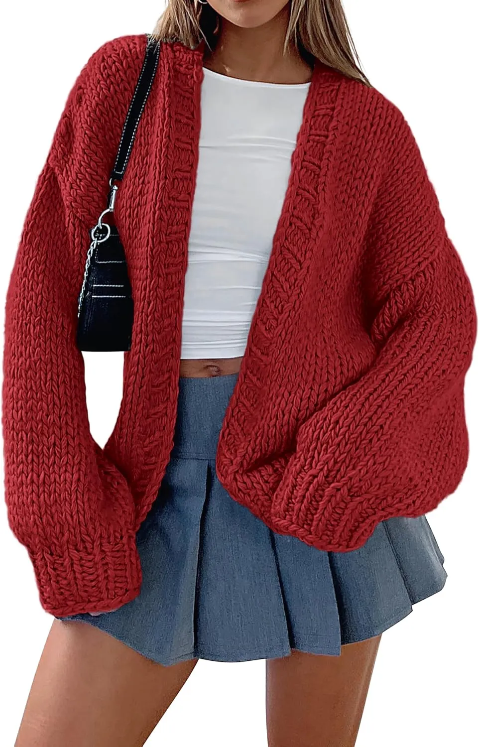 dowerme Women's Oversized Cardigan Casual Long Sleeve Open Front Drop Shoulder Cute Spring Sweaters Chunky Knit Outerwear