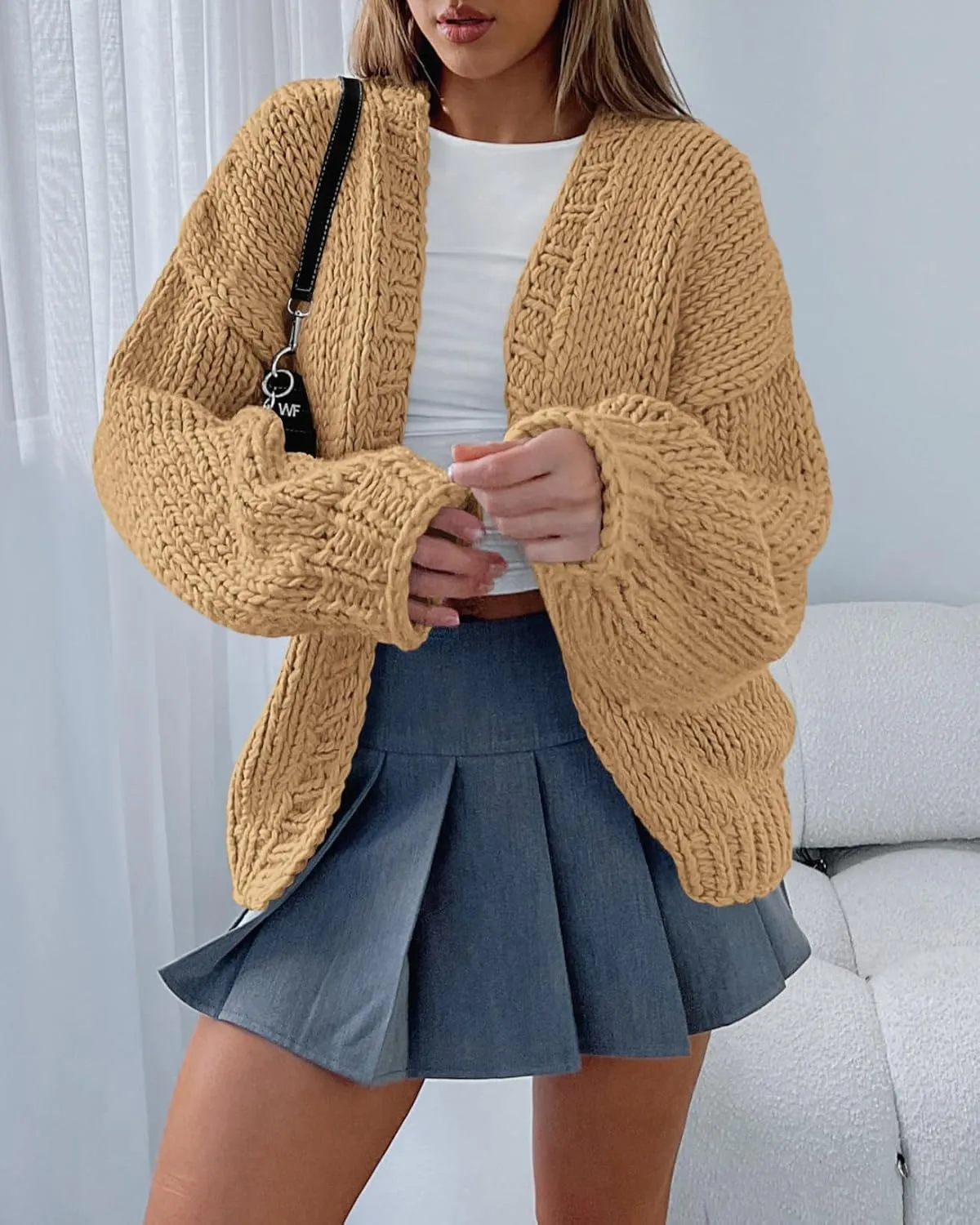 dowerme Women's Oversized Cardigan Casual Long Sleeve Open Front Drop Shoulder Cute Spring Sweaters Chunky Knit Outerwear