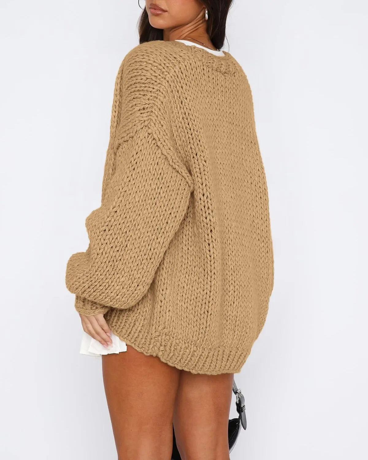 dowerme Women's Oversized Cardigan Casual Long Sleeve Open Front Drop Shoulder Cute Spring Sweaters Chunky Knit Outerwear
