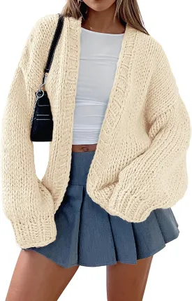 dowerme Women's Oversized Cardigan Casual Long Sleeve Open Front Drop Shoulder Cute Spring Sweaters Chunky Knit Outerwear