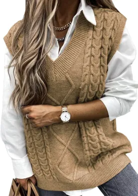 EVALESS Oversized Sweater Vest for Women V Neck Sleeveless Solid Color Loose Pullover Sweater