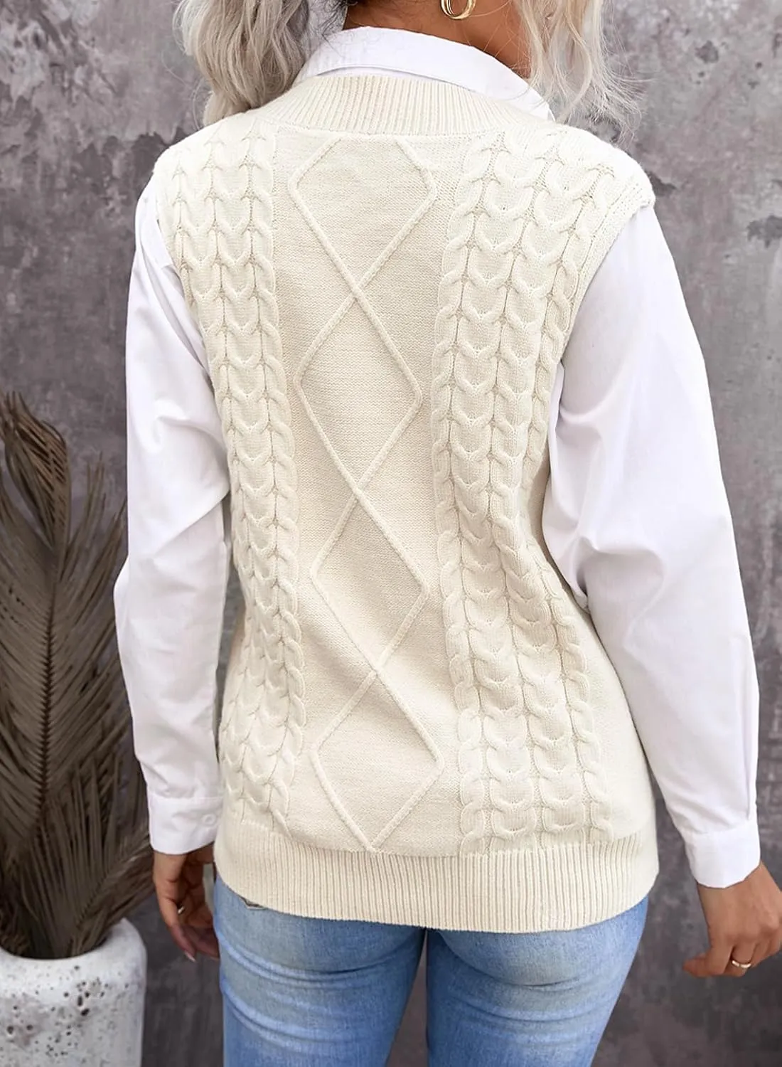 EVALESS Oversized Sweater Vest for Women V Neck Sleeveless Solid Color Loose Pullover Sweater