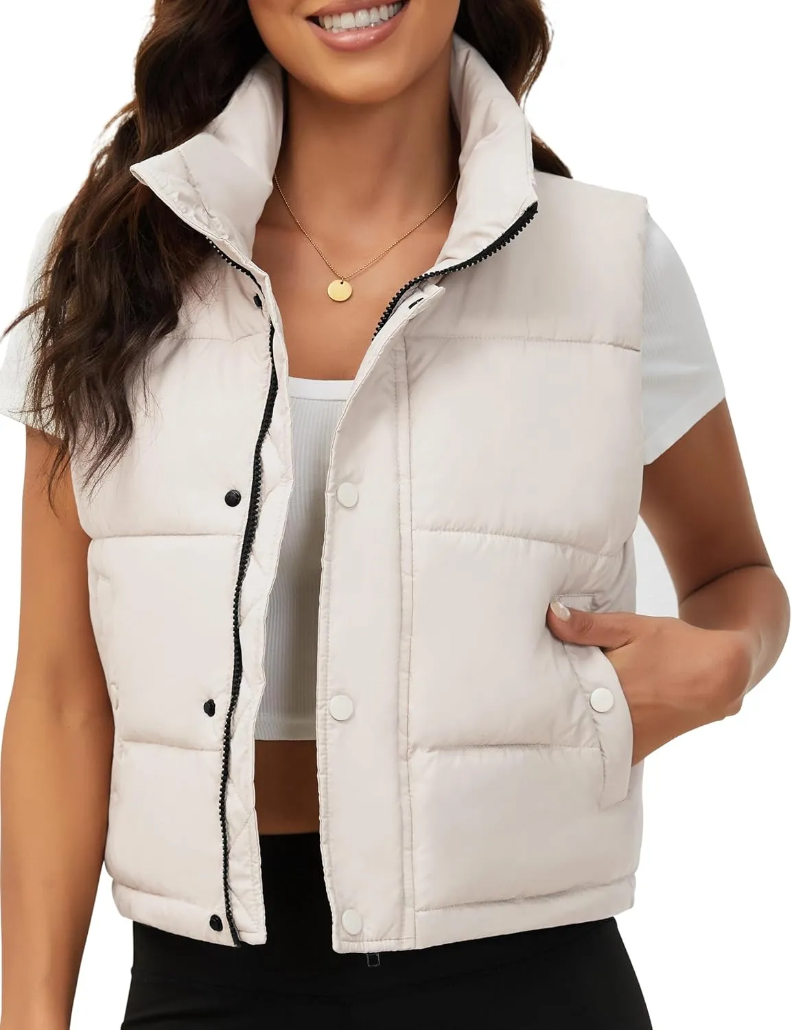 Fengbay Womens Puffer Vest Sleeveless Puffy Cropped Vests Stand Collar Vest Lightweight Bubble Quilted Vests Trendy 2025