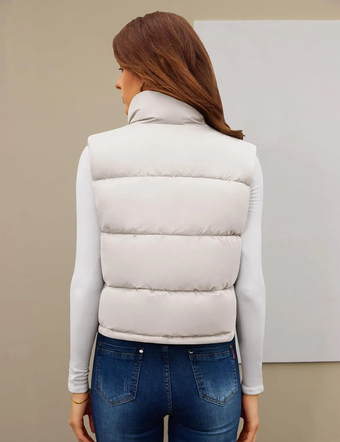 Fengbay Womens Puffer Vest Sleeveless Puffy Cropped Vests Stand Collar Vest Lightweight Bubble Quilted Vests Trendy 2025