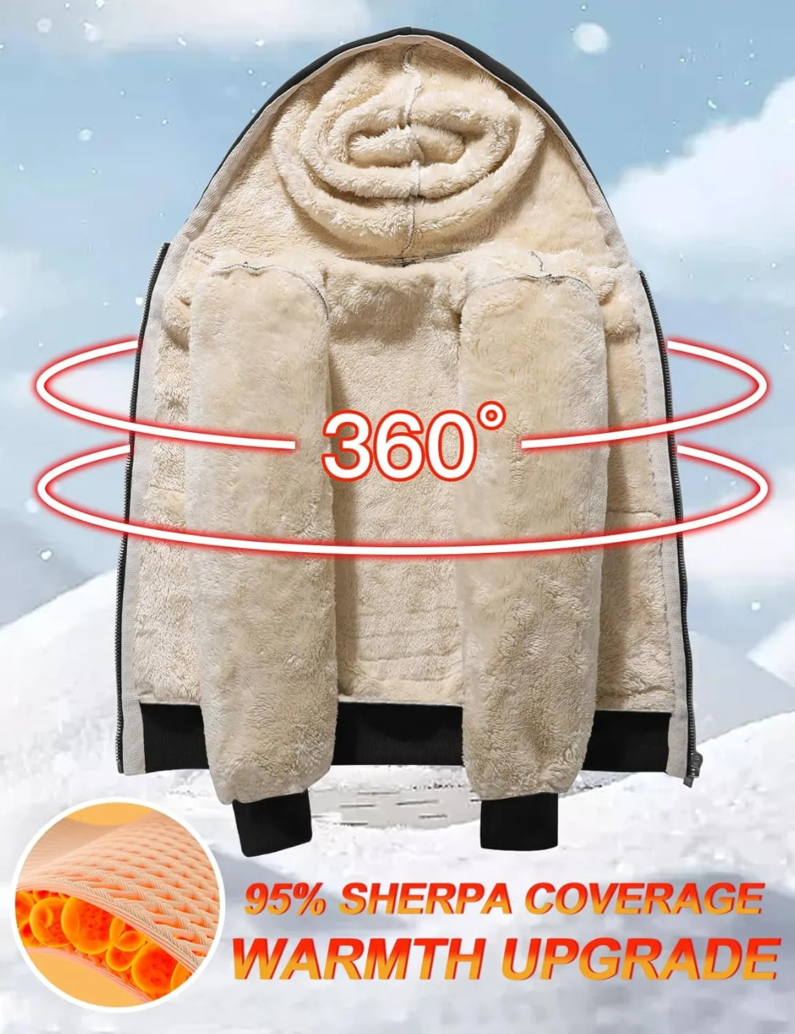 Flygo Unisex Boys Girls Fleece Jacket Hoodie Sherpa Lined Zip Up Hooded Sweatshirt Kids Winter Jackets 5-15Y