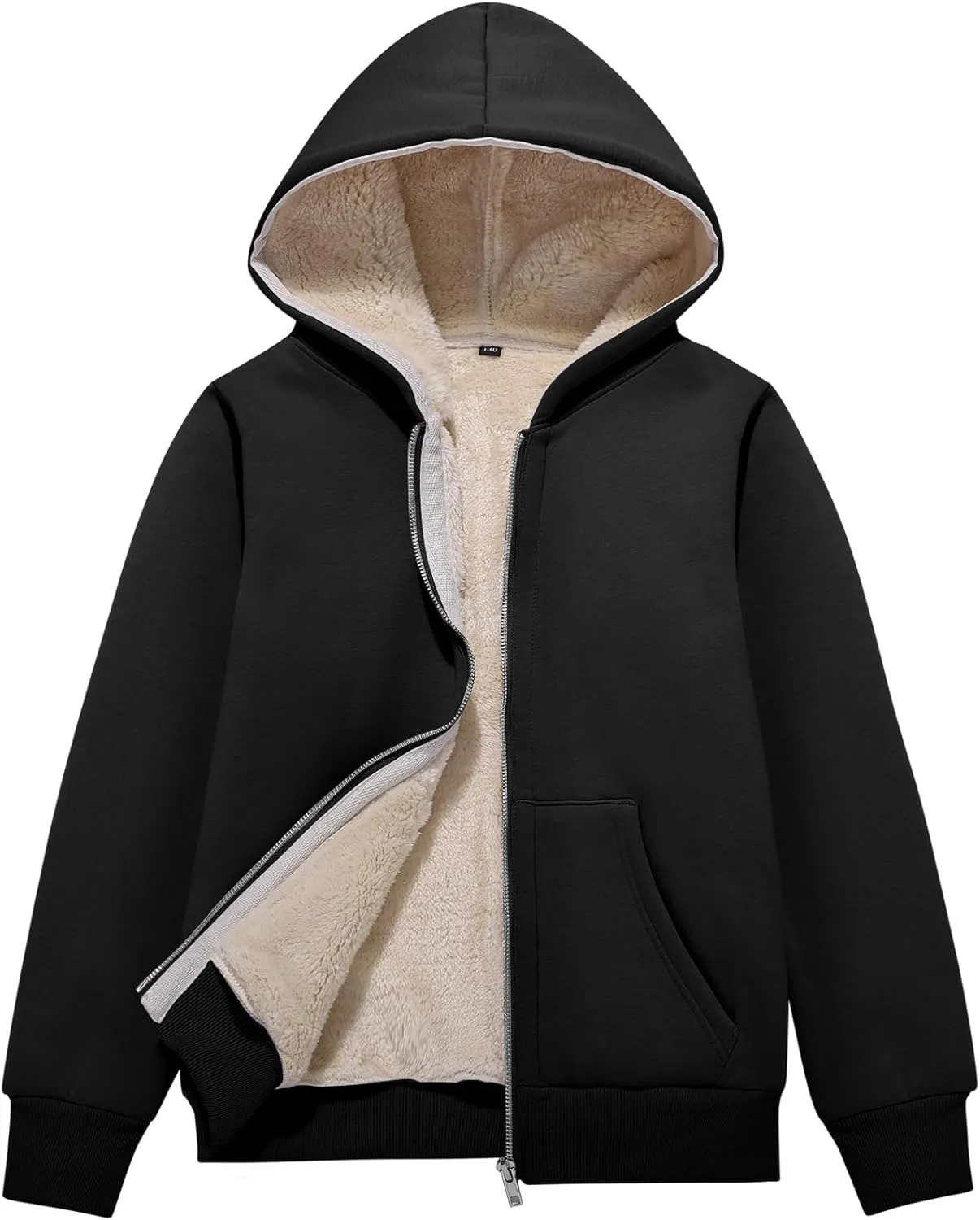 Flygo Unisex Boys Girls Fleece Jacket Hoodie Sherpa Lined Zip Up Hooded Sweatshirt Kids Winter Jackets 5-15Y
