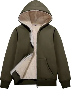 Flygo Unisex Boys Girls Fleece Jacket Hoodie Sherpa Lined Zip Up Hooded Sweatshirt Kids Winter Jackets 5-15Y