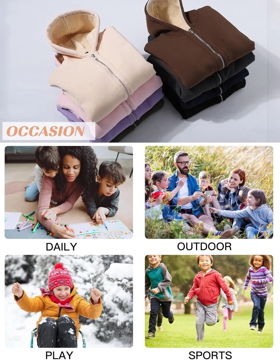 Flygo Unisex Boys Girls Fleece Jacket Hoodie Sherpa Lined Zip Up Hooded Sweatshirt Kids Winter Jackets 5-15Y
