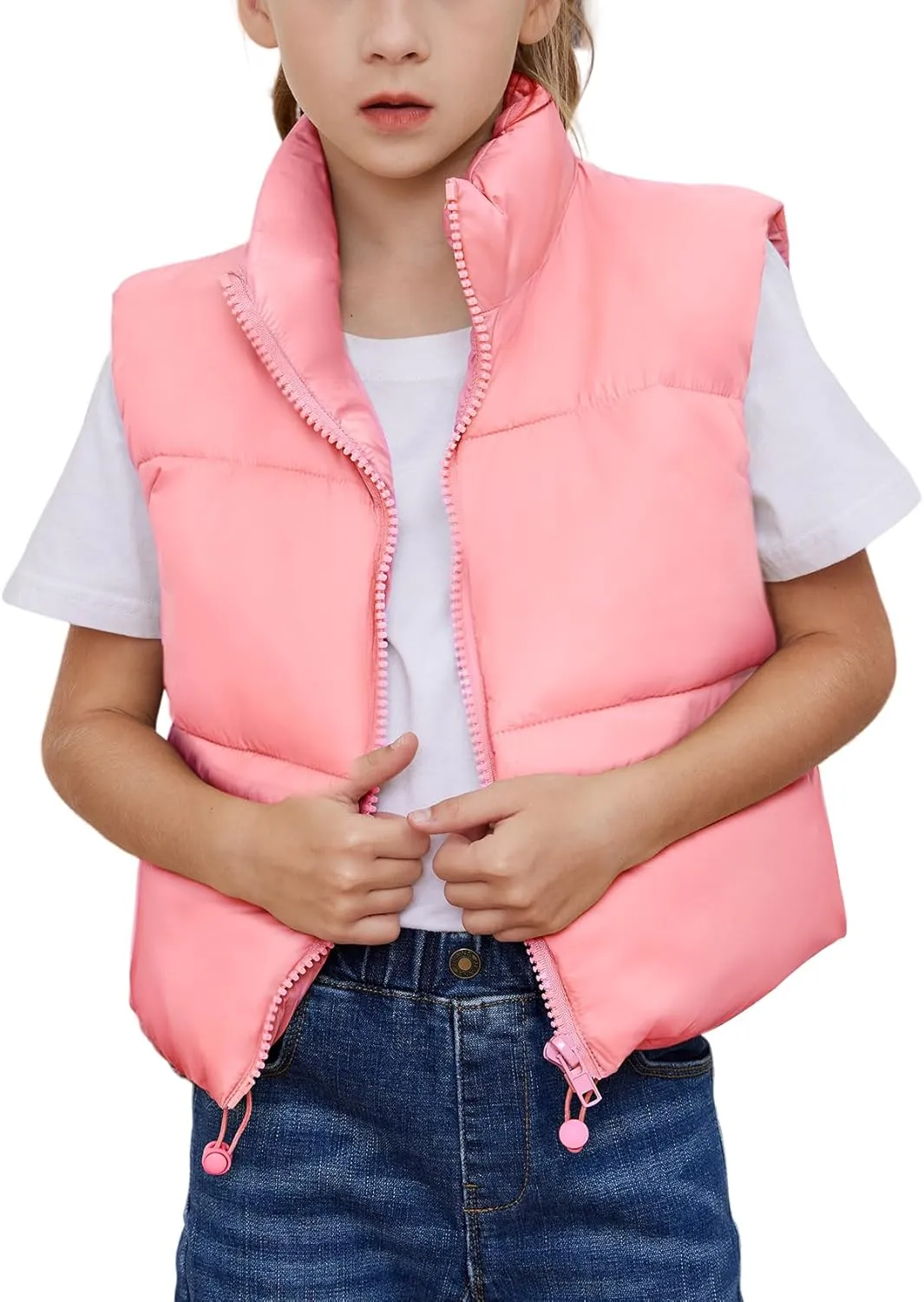 Gihuo Girls Winter Puffer Vest Lightweight Water-Resistant Quilted Vests Cropped Warm Kids Sleeveless Jacket Outerwear
