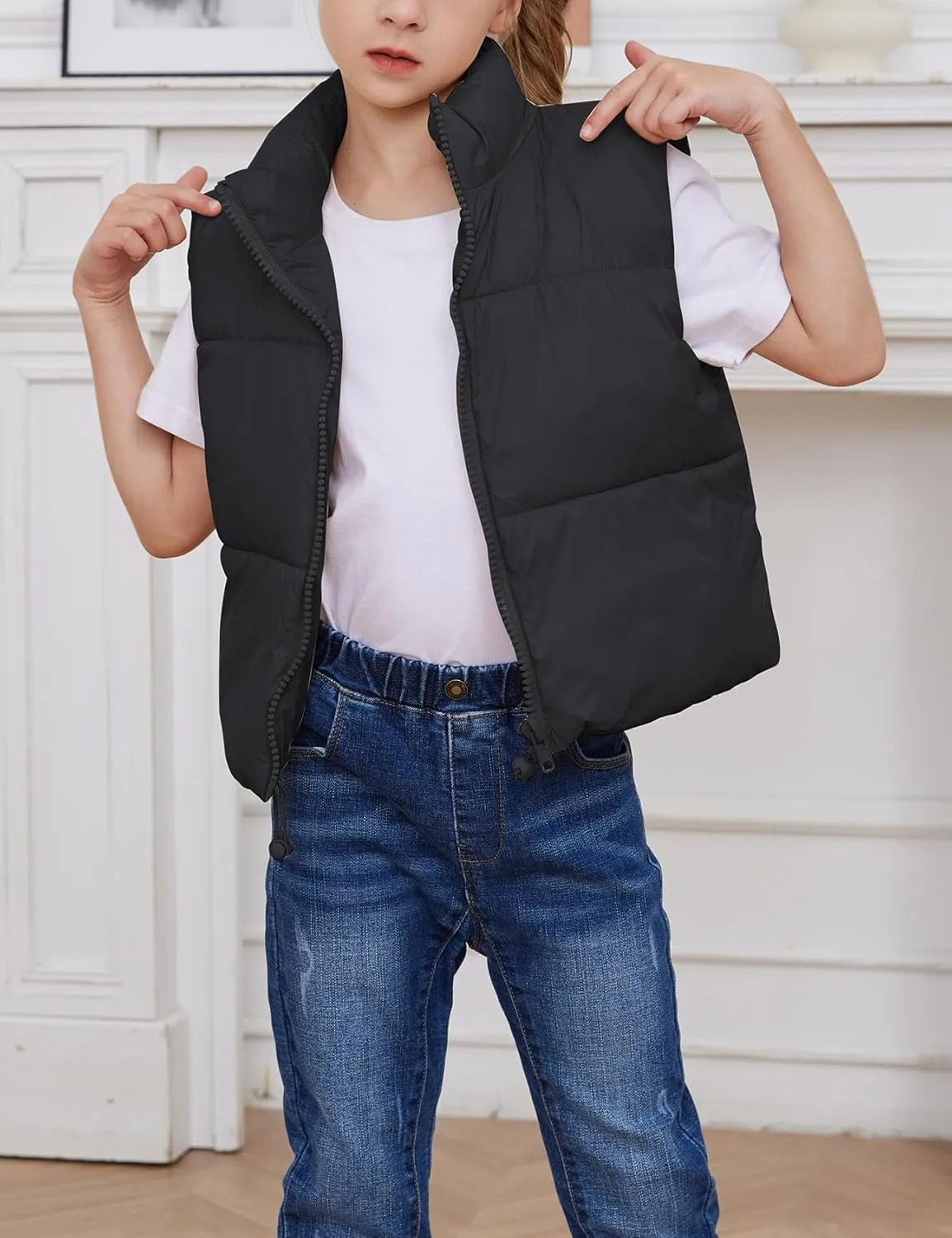 Gihuo Girls Winter Puffer Vest Lightweight Water-Resistant Quilted Vests Cropped Warm Kids Sleeveless Jacket Outerwear