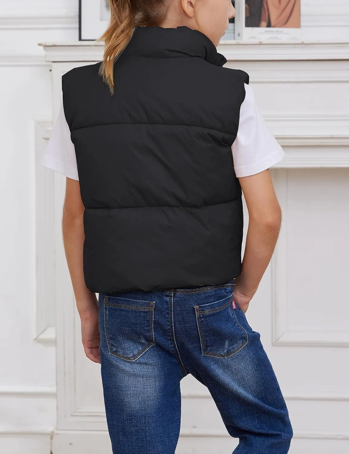 Gihuo Girls Winter Puffer Vest Lightweight Water-Resistant Quilted Vests Cropped Warm Kids Sleeveless Jacket Outerwear