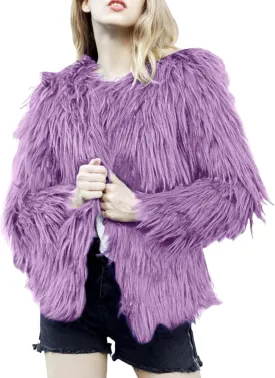 Gihuo Women' s Faux Fur Coat Open Front Furry Coats Long Sleeve Parka Shaggy Jacket 2024 Winter Cardigan Outerwear