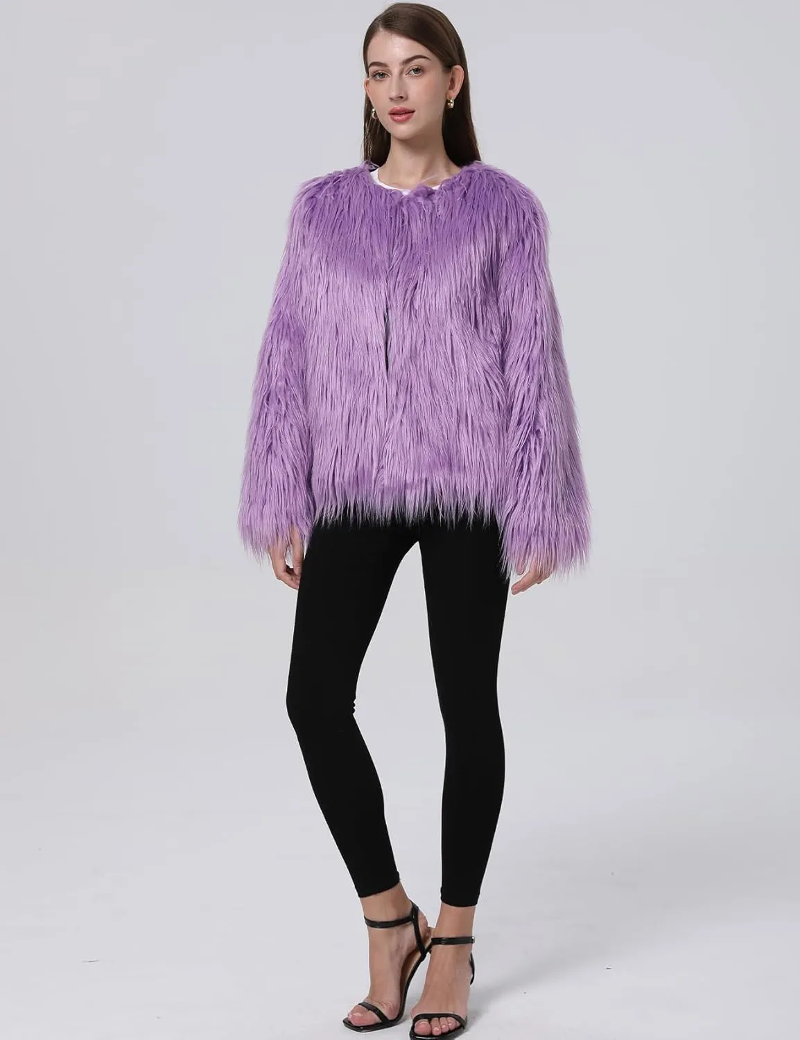 Gihuo Women' s Faux Fur Coat Open Front Furry Coats Long Sleeve Parka Shaggy Jacket 2024 Winter Cardigan Outerwear