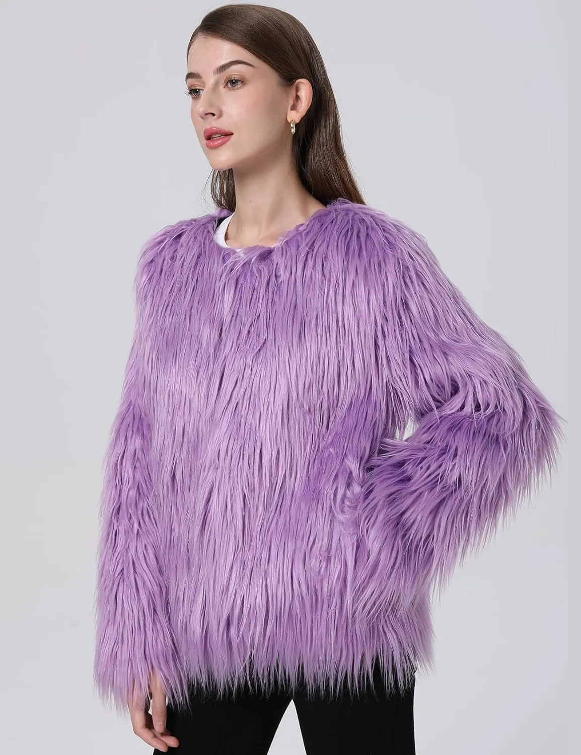 Gihuo Women' s Faux Fur Coat Open Front Furry Coats Long Sleeve Parka Shaggy Jacket 2024 Winter Cardigan Outerwear
