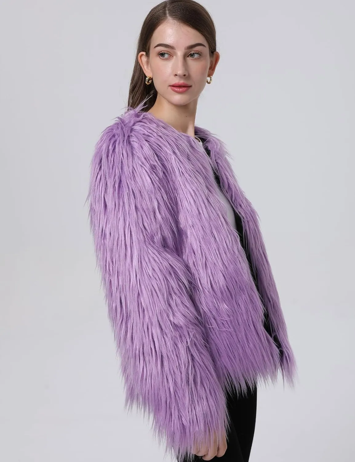 Gihuo Women' s Faux Fur Coat Open Front Furry Coats Long Sleeve Parka Shaggy Jacket 2024 Winter Cardigan Outerwear
