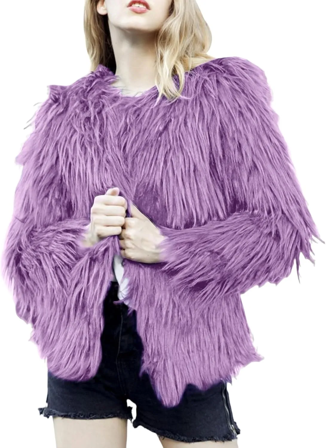 Gihuo Women' s Faux Fur Coat Open Front Furry Coats Long Sleeve Parka Shaggy Jacket 2024 Winter Cardigan Outerwear
