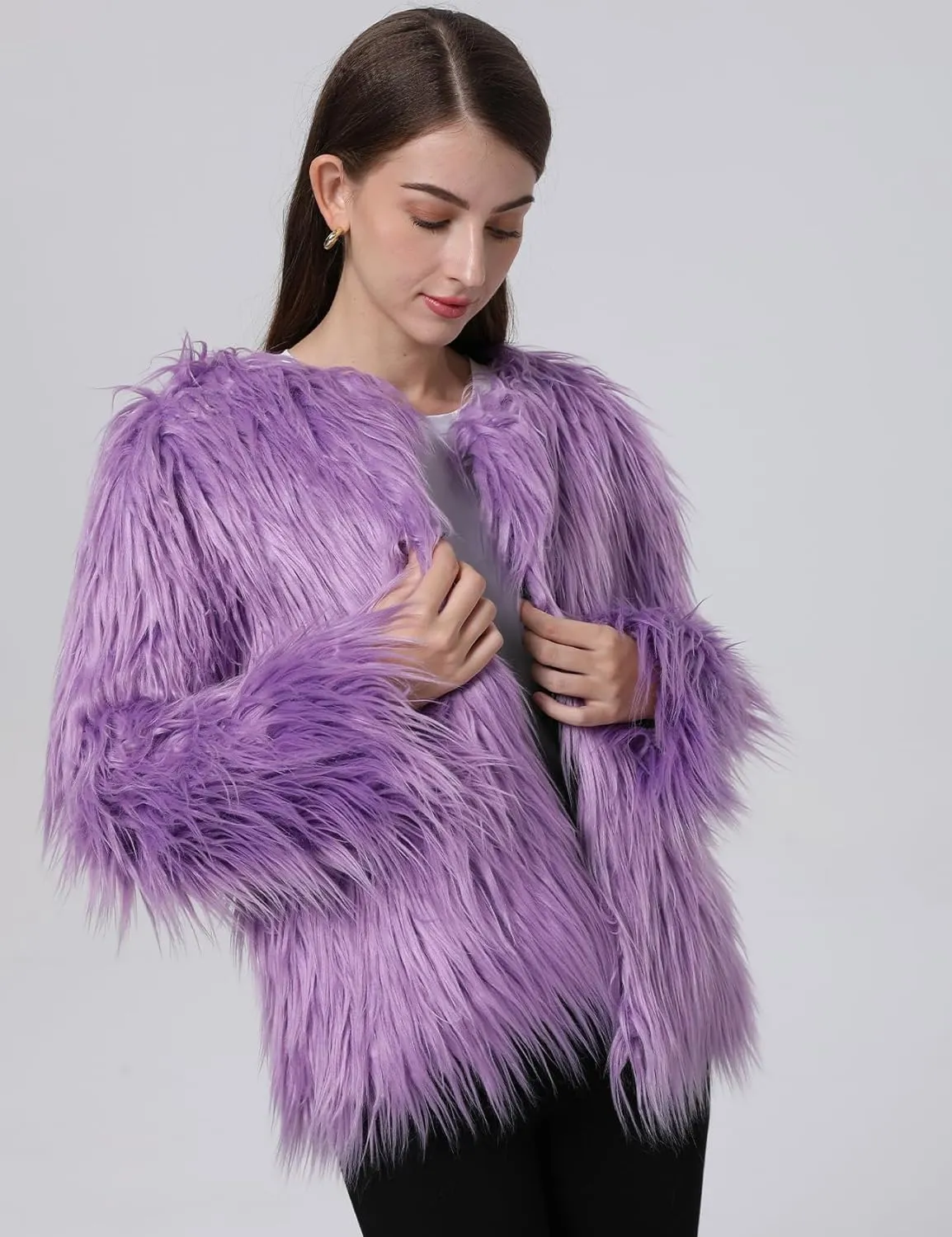 Gihuo Women' s Faux Fur Coat Open Front Furry Coats Long Sleeve Parka Shaggy Jacket 2024 Winter Cardigan Outerwear