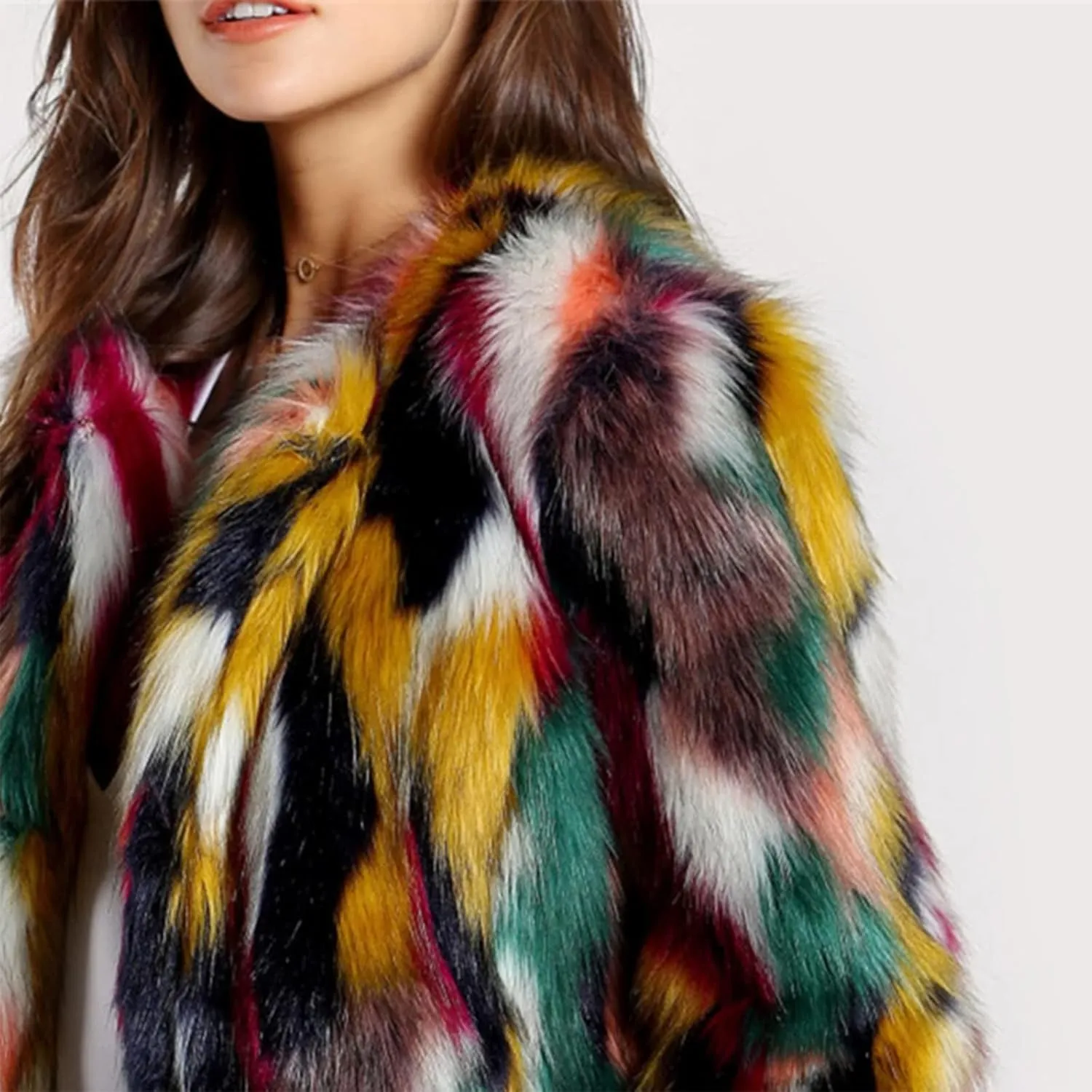 Gihuo Womens Multicolor Faux Fur Coat Winter Warm Gradient Color Outwear Jacket Fall Shaggy Furry Open Front Cardigan